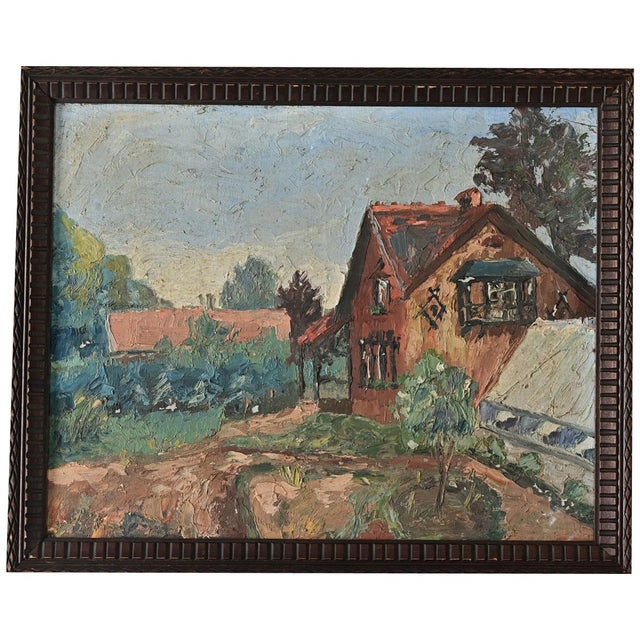 French Vintage Framed Painting of a Homestead For Sale - Image 9 of 9