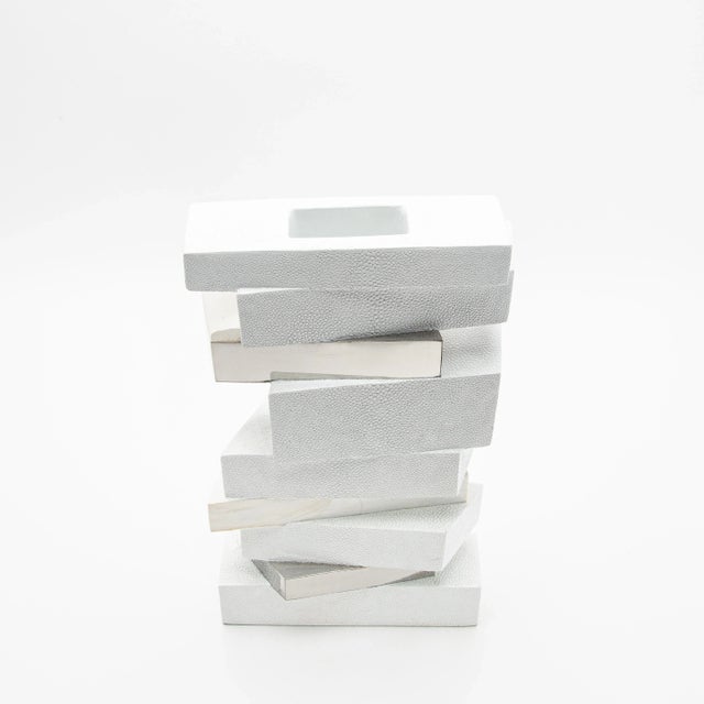 Modern Sculptural Vase in Shagreen With Shell and Stainless Steel Details by Kifu Paris For Sale In Los Angeles - Image 6 of 7