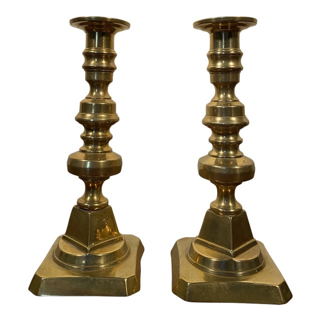 Late 19th Century English Brass Candleholders- a Pair For Sale