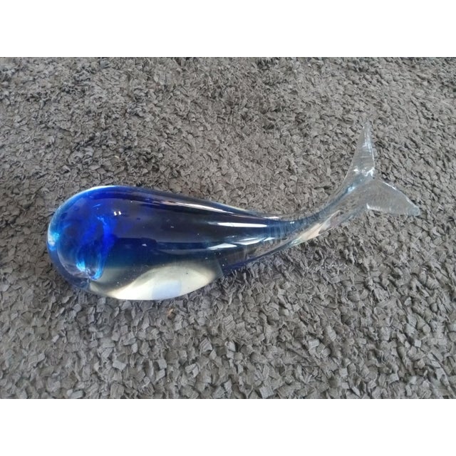 Glass 1980s Crystal Clear Art Glass Blue Sommerso Whale Figurine For Sale - Image 7 of 7