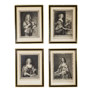 17th Century Pierre Lombart Framed Countesses Portrait Engravings Set of 4