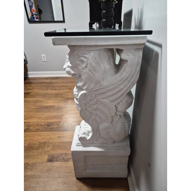 Stone Vintage Neoclassical Egyptian Revival Sandstone Sphinx Pedestal Console Table For Sale - Image 7 of 9