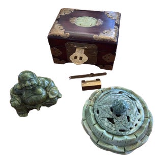 Small Grouping of Asian Items With Green Stone For Sale