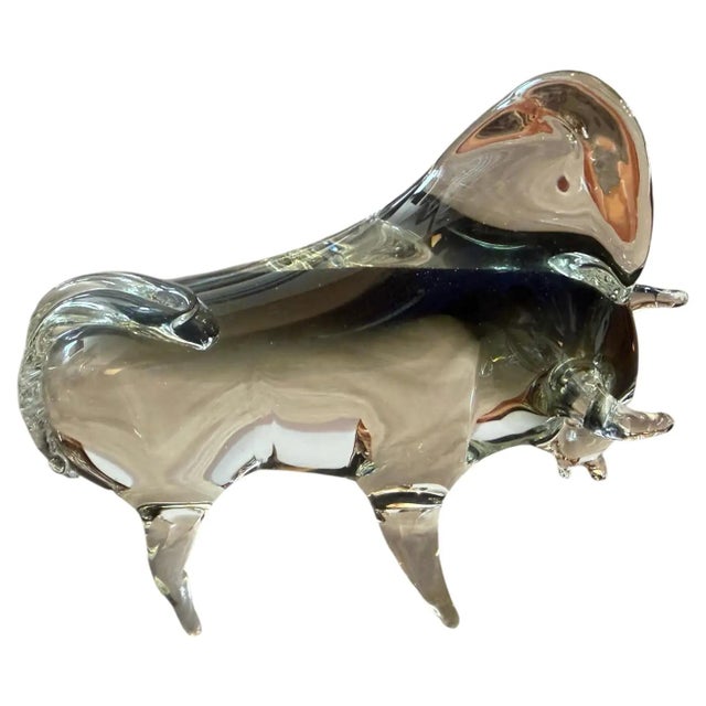 Contemporary 1980s Modern Gray and Black Murano Glass Bull by Vincenzo Nason For Sale - Image 3 of 12