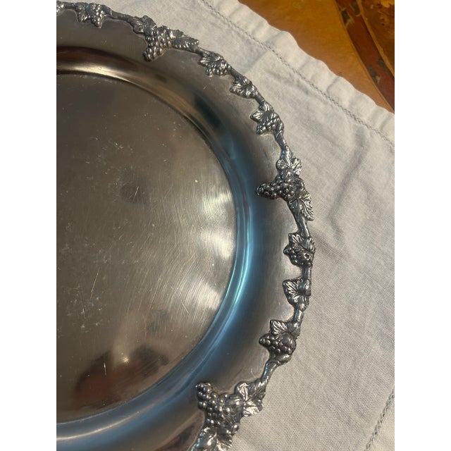 Vintage Grapevine Silver-Tone Serving Platter For Sale - Image 4 of 5