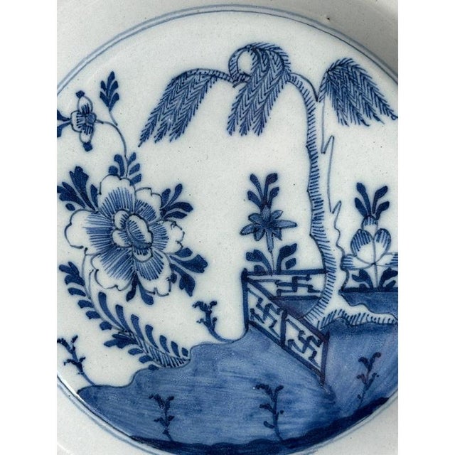 Antique Dutch Delft Blue and White Pottery Plate, 18th Century For Sale - Image 5 of 8