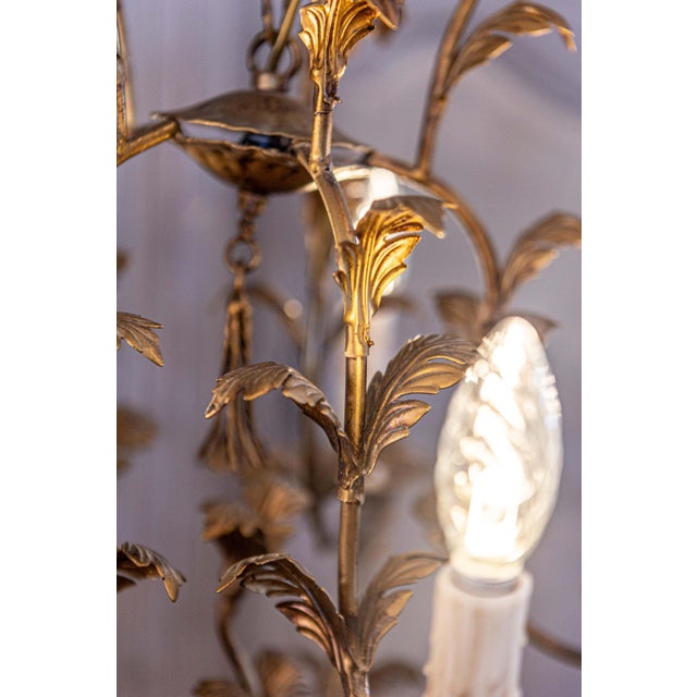 Mid 20th Century Mid 20th Century French Gilt Metal Maison Charles Inspired Five-Light Chandelier with Foliage For Sale - Image 5 of 11