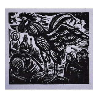 Walter Mellman St. Peter's Betrayal Woodcut For Sale