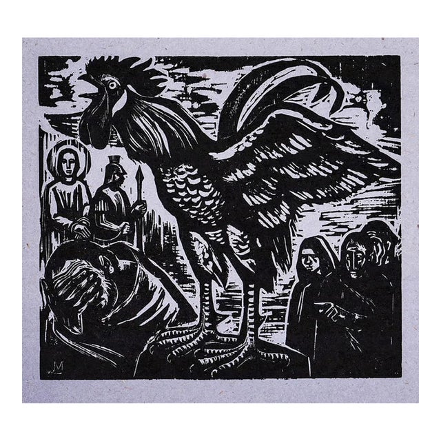 Walter Mellman St. Peter's Betrayal Woodcut For Sale