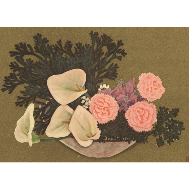 This is an original lithograph from the album, "The Art of Japanese Flower Arrangements" published in 1956. Ikebana is a...