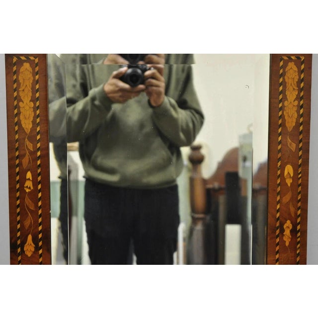 Late 19th Century Antique Satinwood Dutch Marquetry Inlay Beveled Glass Console Pier Wall Mirror For Sale - Image 5 of 11