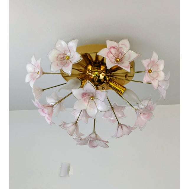 Pink Murano Style Flush Mount Light Pink Flower Ceiling Light Glass Chandelier For Sale - Image 8 of 14