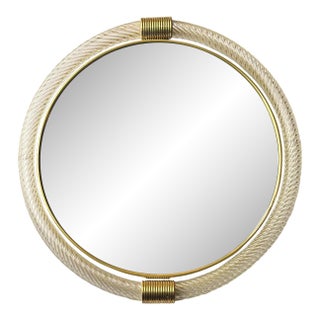 Venetian Round"Torgiglione-Torchon" Murano Glass Wall Mirror in Barovier Style For Sale