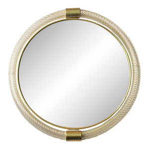 Venetian Round"Torgiglione-Torchon" Murano Glass Wall Mirror in Barovier Style