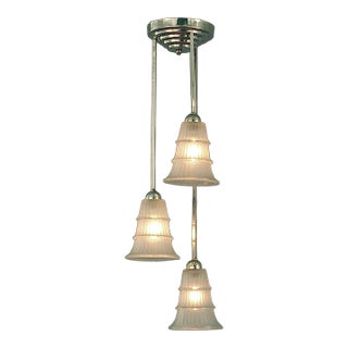 1930s French 3-Light Modernist/Art Deco Chandelier -- Asymmetrical, Geometrical For Sale