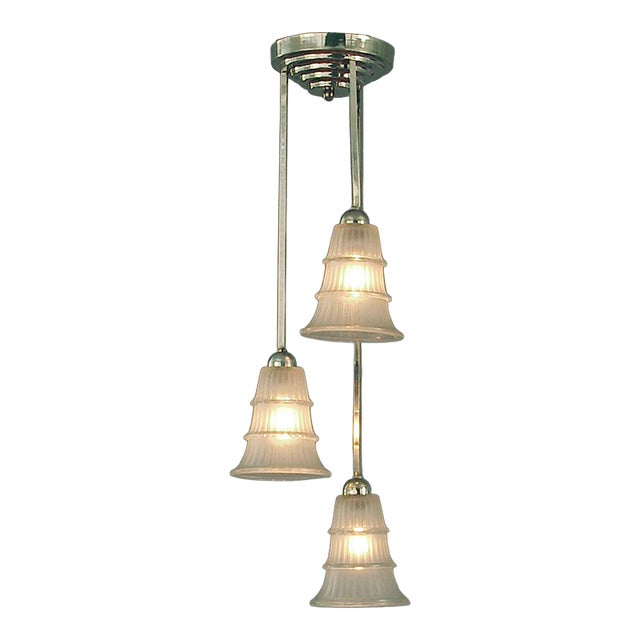 1930s French 3-Light Modernist/Art Deco Chandelier -- Asymmetrical, Geometrical For Sale