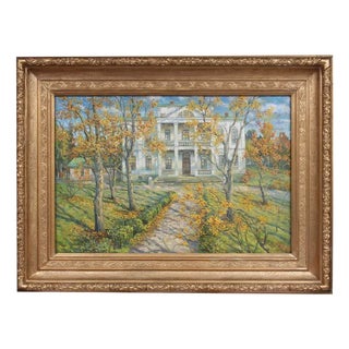 The White Villa, 20th Century, Oil Painting, Framed For Sale