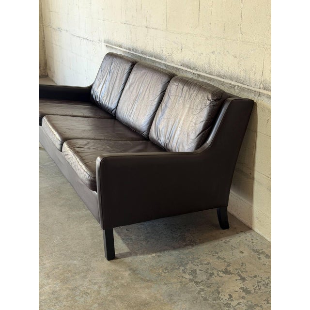 Dark Brown Leather Three-Seater Sofa With Black Legs Danish Mid-Century Modern 1970s For Sale In Los Angeles - Image 6 of 11