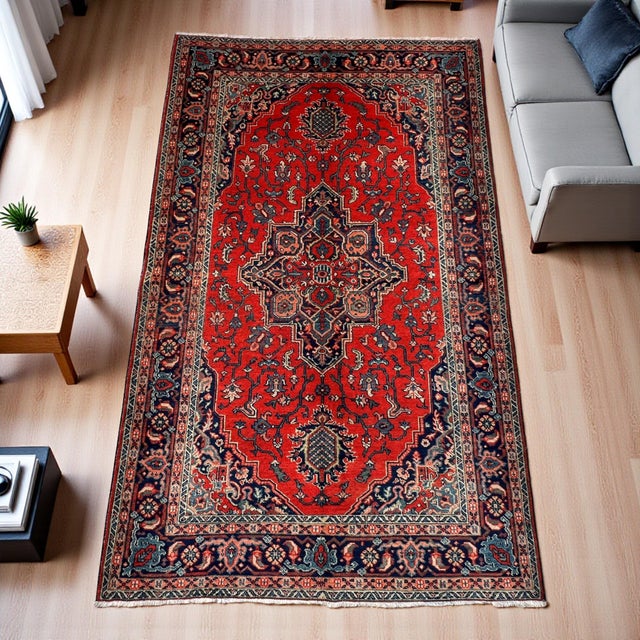 This antique Turkish Oushak hand‑knotted rug displays a central medallion motif with an open floral field and a detailed...