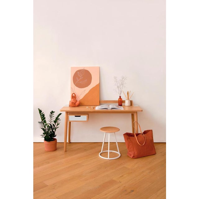 Contemporary Slate Grey Metal Gustave Stool in Natural Walnut by Harto For Sale - Image 3 of 6