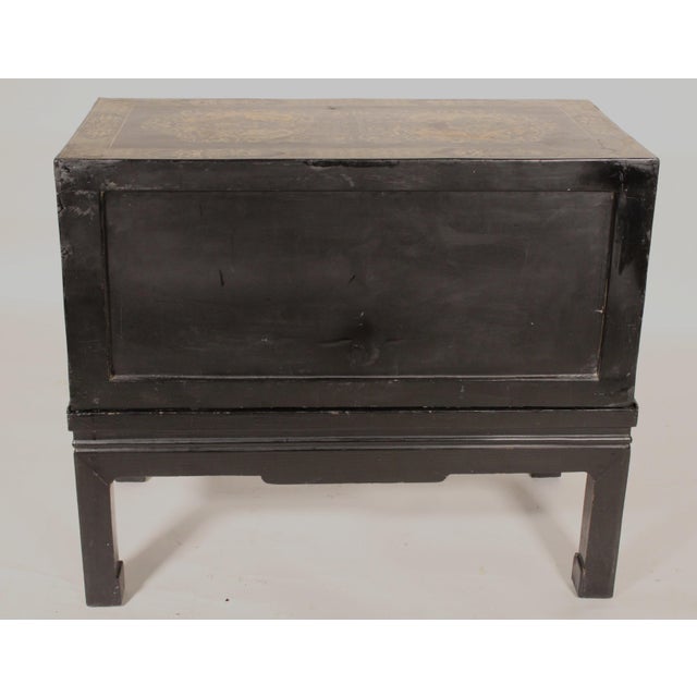 Chinese Black Lacquer and Gilt Decorated Trunk on Stand For Sale In Los Angeles - Image 6 of 10