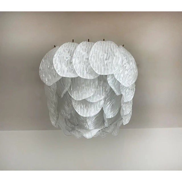 Transparent Murano Ceiling Lamp – Frosted Carved Glass Leaves For Sale - Image 8 of 10
