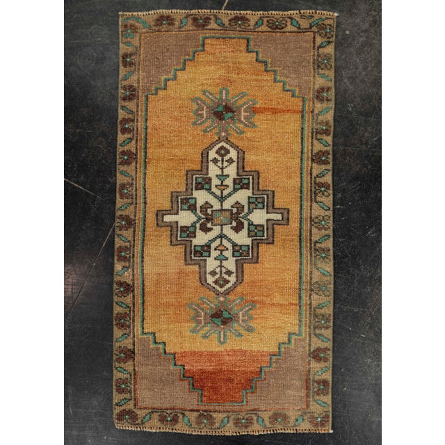 Sand Turkish Mini Rug Oriental Hand Knotted Vintage Rug 1'7" x 3' #21220 For Sale - Image 8 of 8