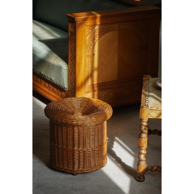 Mid-Century French Bohemian Rattan Side Table or Stool, 1950s For Sale - Image 9 of 17
