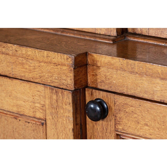 19th Century English Glazed Oak Breakfront Bookcase For Sale - Image 11 of 17
