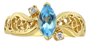Marquise Blue Topaz Ring with Diamond Accents 14k Yellow Gold, Size 4