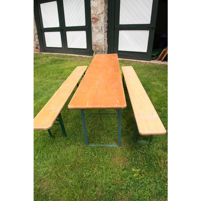Brown Folding German Picnic Table Set with Benches, Wood and Metal, 1970s For Sale - Image 8 of 13