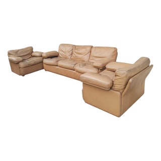 Leather Sofa and Armchairs from Potrona Frau, 1980s, Set of 3 For Sale