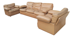 Leather Sofa and Armchairs from Potrona Frau, 1980s, Set of 3