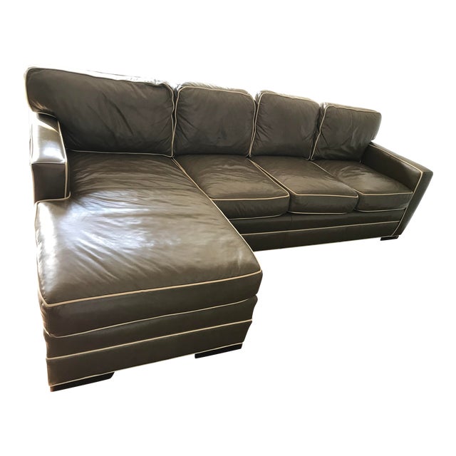 Leather Sage Green With Cream Piping 2Piece Sectional Sofa Chairish