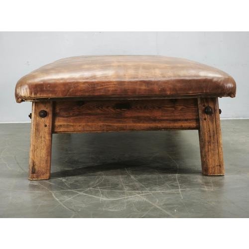 Vintage Czechoslovak Oak and Patinated Leather Gym Bench, 1940s For Sale - Image 11 of 15
