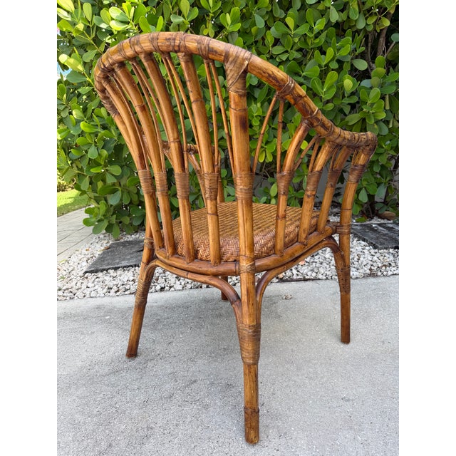 Late 20th Century Vintage Handcrafted Rattan Barrel Back Chair With Woven Seat For Sale - Image 5 of 13