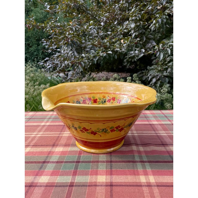 This multi-use XL pottery bowl from France has a petite raised floral & berry pattern that was hand painted inside and out...