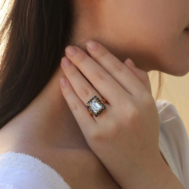 Nina Zhou Margaret Aquamarine Sapphire Cocktail Ring in 14k Yellow Gold (All Sizes Available) For Sale In Los Angeles - Image 6 of 8