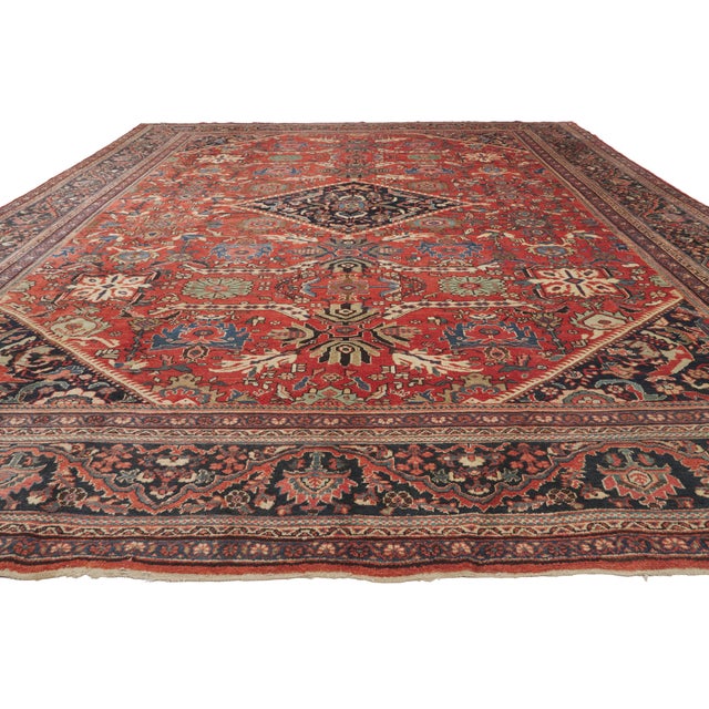 Rustic Antique Persian Mahal Rug, 11'00 X 14'05 For Sale - Image 3 of 10