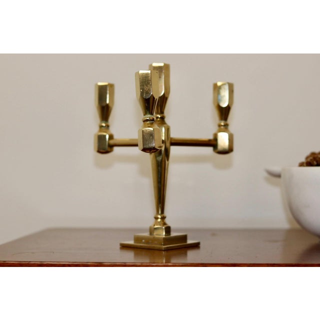 Metal Swedish Four-Arm Brass Candleholder from Gusum For Sale - Image 7 of 9