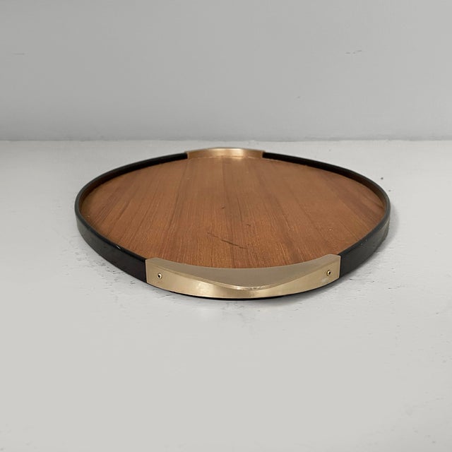 Mid-Century Modern Italian Brass and Black Wood Tray from MB Italia, 1950s For Sale - Image 4 of 12
