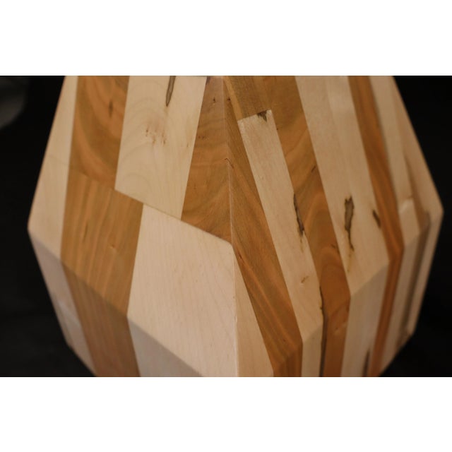 Wood Mosaic Pedestal Table, Solid Cherry and Maple Hard Wood, Artisan Crafted (Sn2523) For Sale - Image 7 of 14