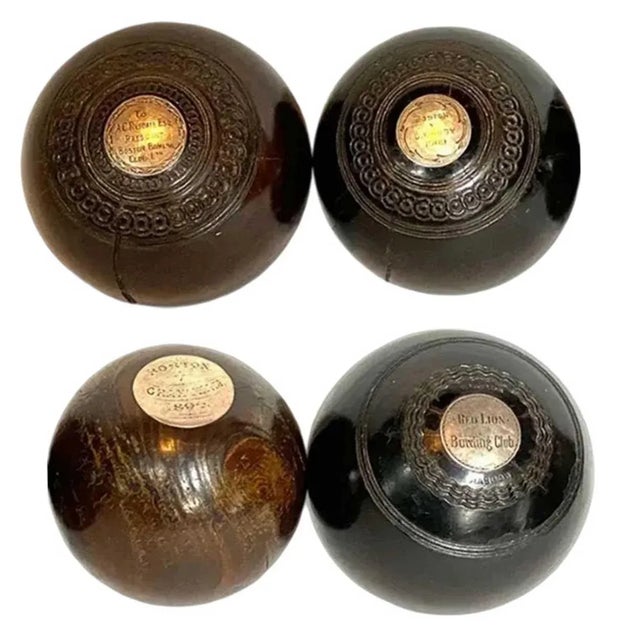 DETAILS A collection of four antique Victorian and late Georgian sporting lawn bowling balls (bowls). PLACE OF ORIGIN...