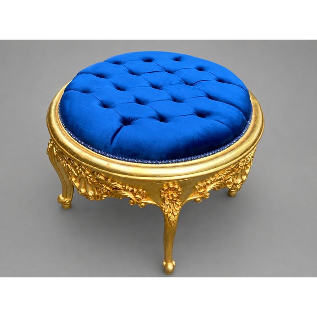 Rococo 1980s Italian Rococo Gold Beech Blue Velvet Bench - 1 Pc For Sale - Image 3 of 12