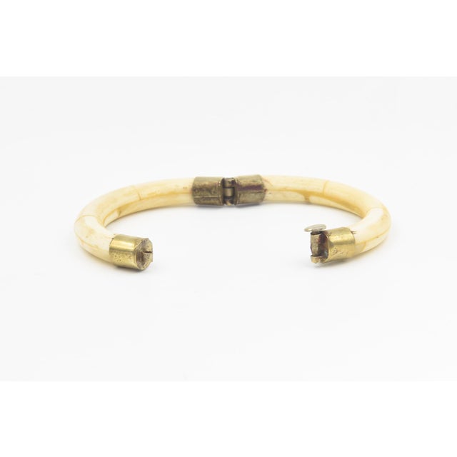 Tribal 1970s Bone Bangle Bracelet With Gold-Tone Accents For Sale - Image 3 of 10