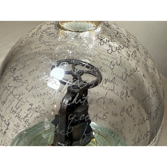 Vintage Tim Tate Original Wine Press Flame Engraved Glass Modernist Sculpture For Sale - Image 10 of 12