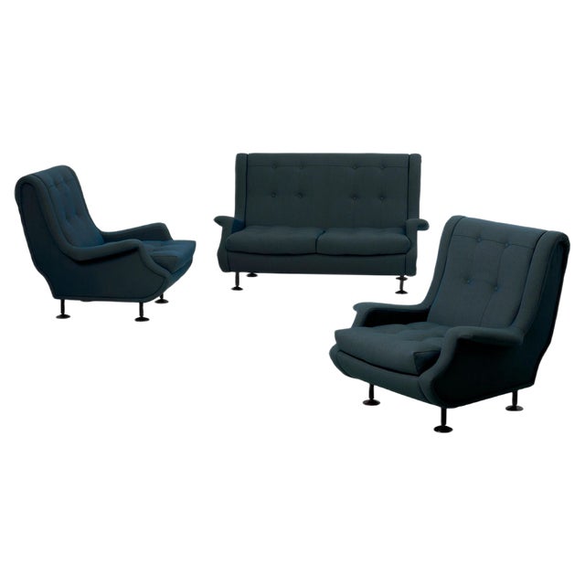 Italian Regent Settee and Lounge Chairs Set by Marco Zanuso for Arflex, 1960s, Set of 3 For Sale
