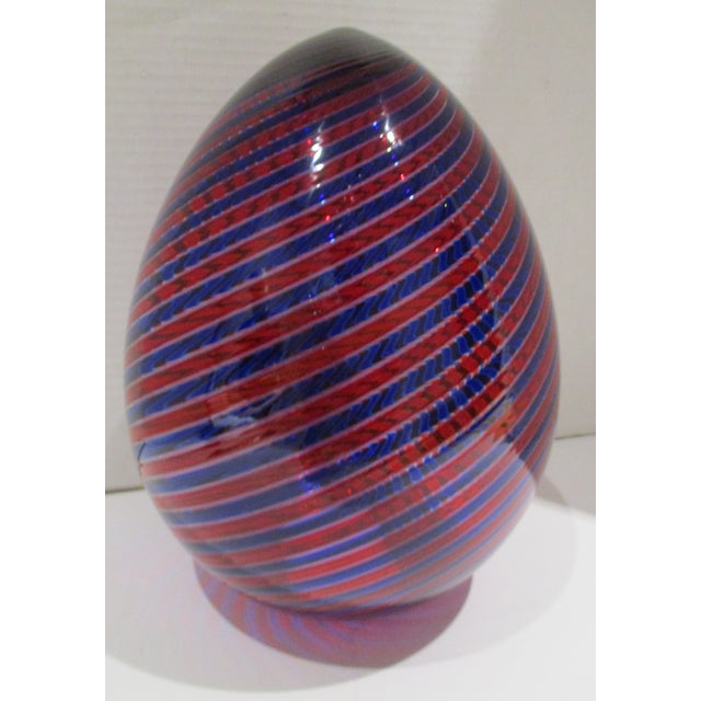 1997 Signed Venini Murano Glass Swirled Red and Blue Glass Egg Sculpture Chairish