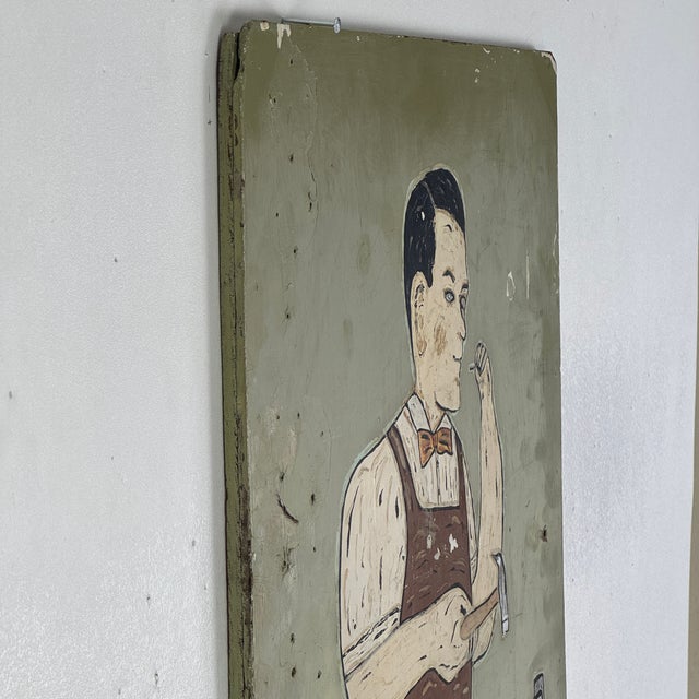 Olive Astounding 1920s Art Deco Hand Painted "The Shoemakers" Trade Sign With Carved Letters & the Cobbler For Sale - Image 8 of 12