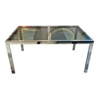 1980's Italian Extendable Chrome and Smoked Glass Dining Table For Sale